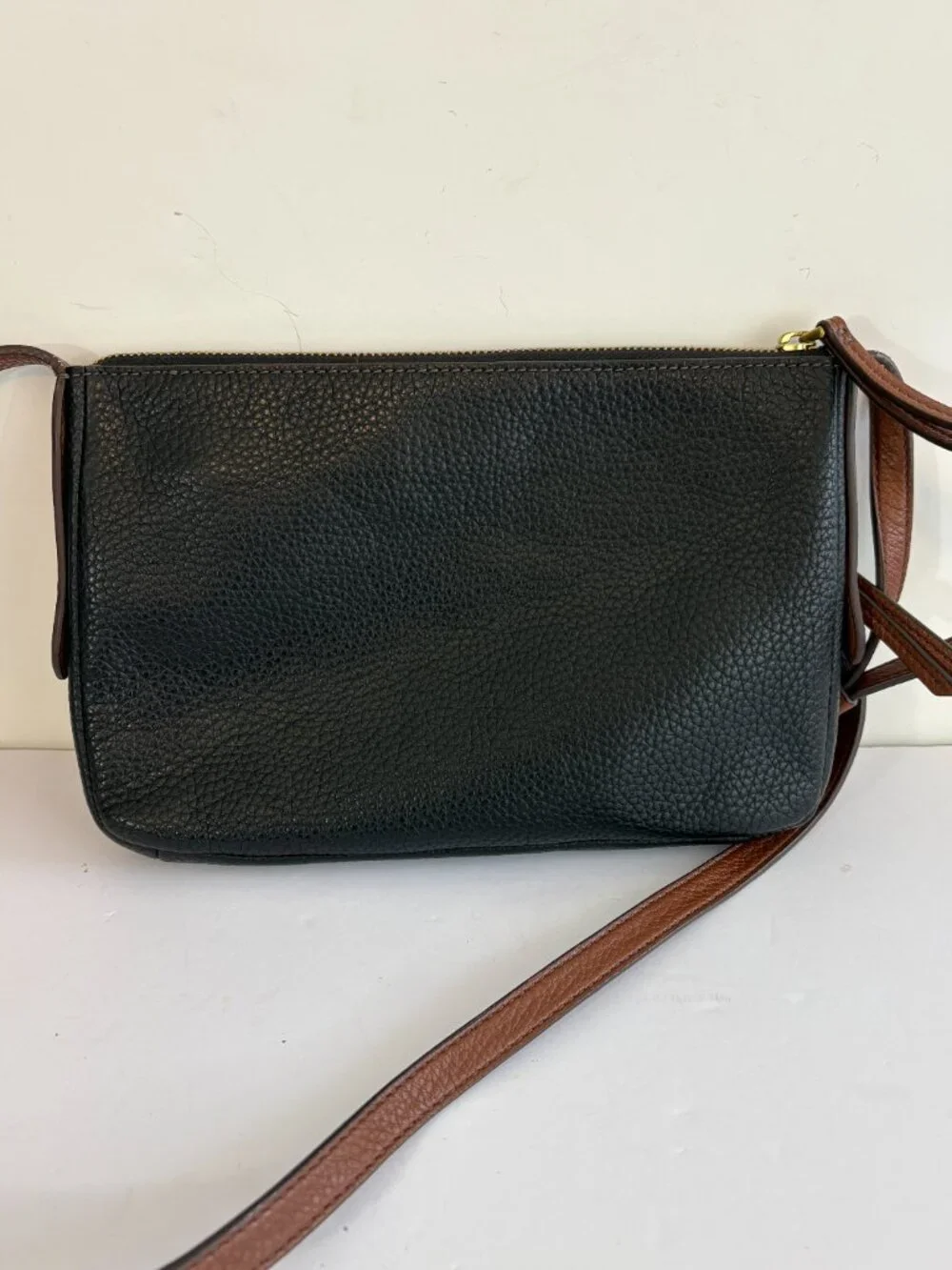 Fossil Black & Brown Leather Crossbody Purse